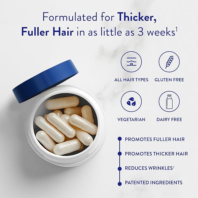 Routine Wellness Hair Growth Supplement - Clinically Proven for Thicker, Fuller Hair - Reduces Wrinkles, Fine Lines - Gluten Free, Ideal for Women & Men with Thinning Hair - 1 Bottle, 30 Day Supply