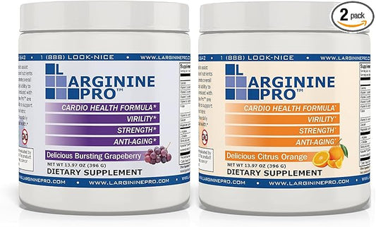 L-ARGININE PRO | 5,500mg L-Arginine Plus L-Citrulline 1,100mg Grape & Orange Powder Drink Mix Supplement for Increased Nitric Oxide Production