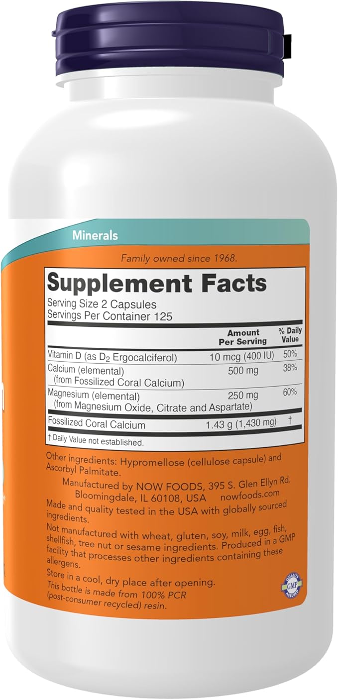NOW Foods Supplements, Coral Calcium Plus, Bone Health*, Healthy pH Balance*, 250 Veg Capsules