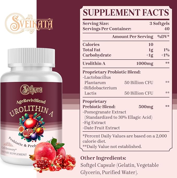 Urolithin A Supplement 1500mg, 120 Softgels (2 Bottles)