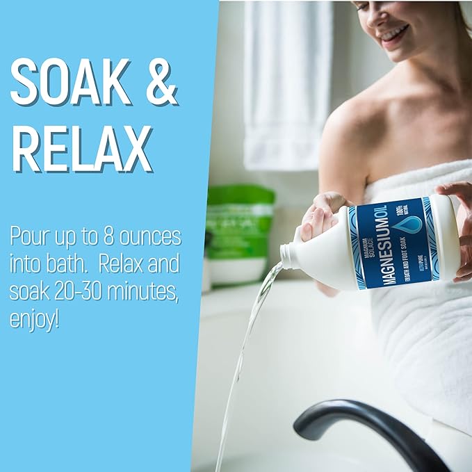 Pure Magnesium Oil - Bulk Size 64 oz - for Use with Magnesium Bath Flakes for Soaking or Refilling Magnesium Oil Spray