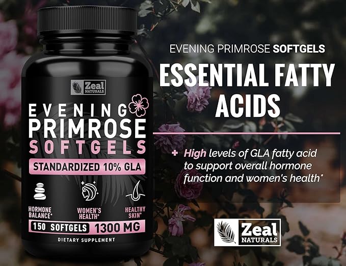 Evening Primrose Oil Capsules (150 Liquid Softgels | 1300mg) Premium Evening Primrose Oil – Natural-Sourced Hormone Support Supplement for Women - Cold Pressed w. 10% GLA