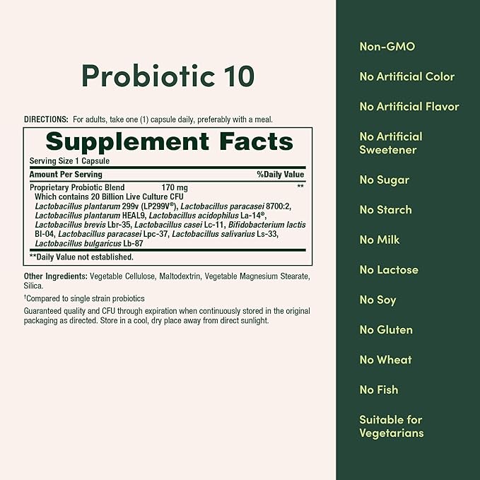 Nature's Bounty Probiotic 10 Daily Probiotic Supplement for Digestive, Immune, and Upper Respiratory Support, Ultra Strength, 30 Capsules 1 Pack