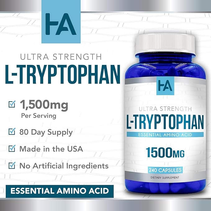 High Strength L Tryptophan Capsules | L Tryptophan Supplement for Sleep and Relaxation with 1500mg per Serving | Vegan Non-GMO Soy and Gluten Free | Made in US cGMP Labs (80 Servings)