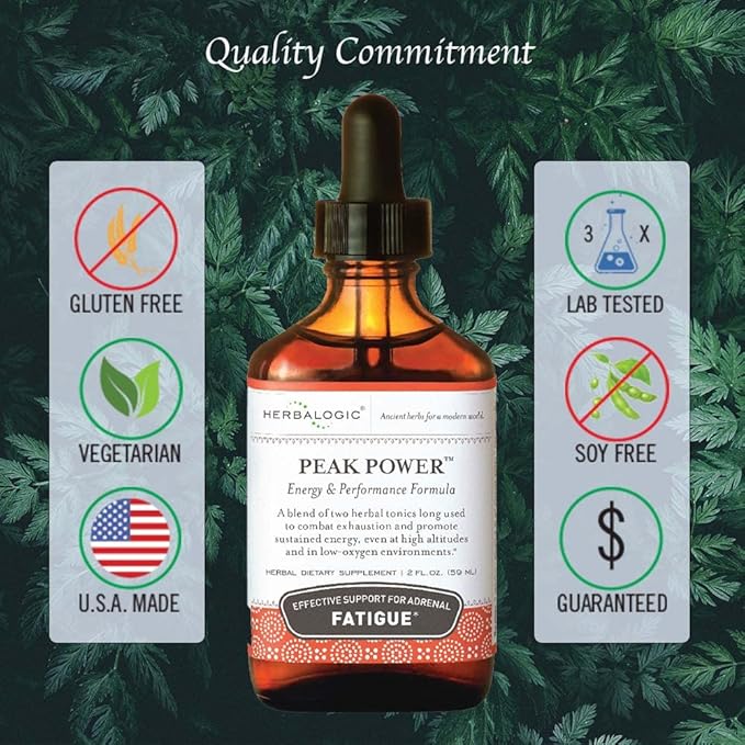 Peak Power Liquid Herb Drops - Stimulant-Free Natural Energy Formula to Combat Adrenal Fatigue & Improve Physical Stamina - Contains American Ginseng & Astragalus - 2 Fl. Oz.