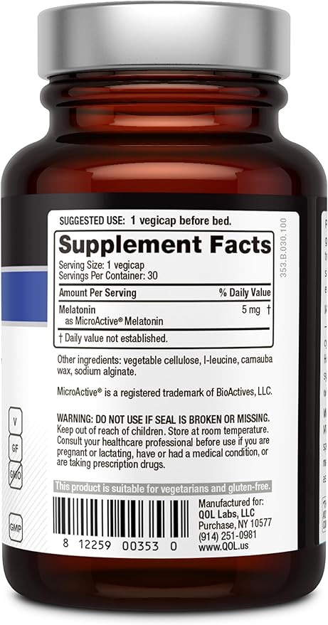 Premium Melatonin Sleep Support Supplement – Helps Support Relaxation and Sleep 5mg of MicroActive Melatonin per Capsule – Melatonin-SR– 30 Vegicaps
