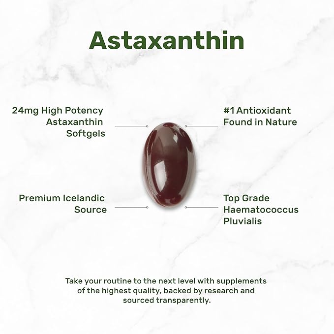 Astaxanthin 24mg Per Serving, 120 Softgels – Double Strength Microalgae – Natural Haematococcus Pluvialis Source – Antioxidant Supplements for Skin, Eyes, Joints, & Immune Support – Non-GMO