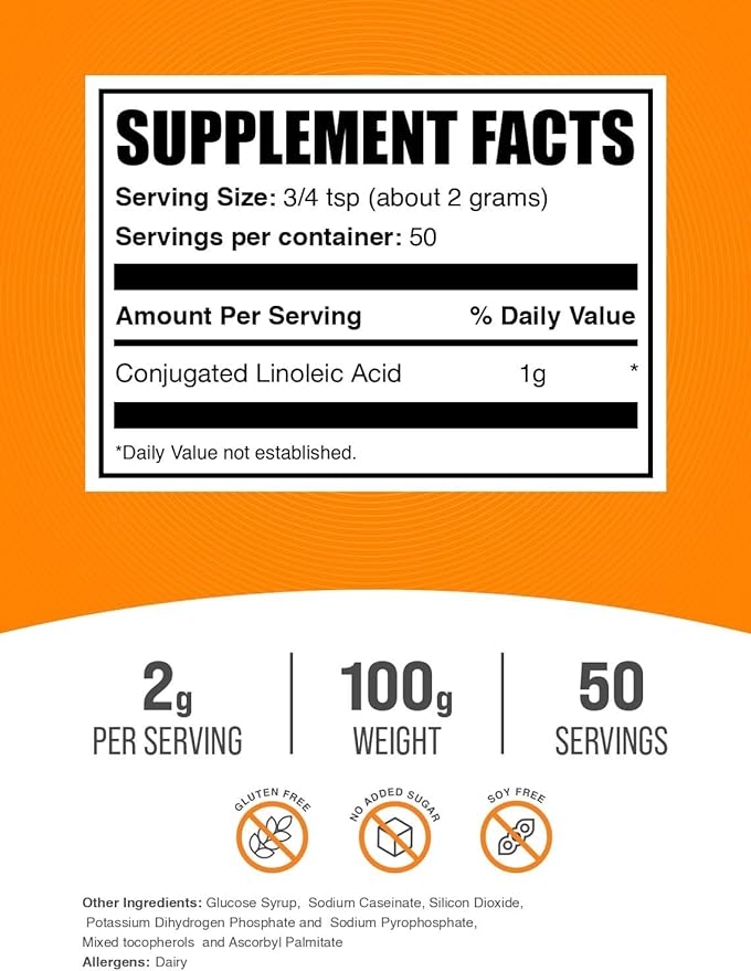 BulkSupplements.com Conjugated Linoleic Acid Powder - CLA Conjugated Linoleic Acid, CLA Supplements - Gluten Free, 2g per Serving, 100g (3.5 oz) (Pack of 1)