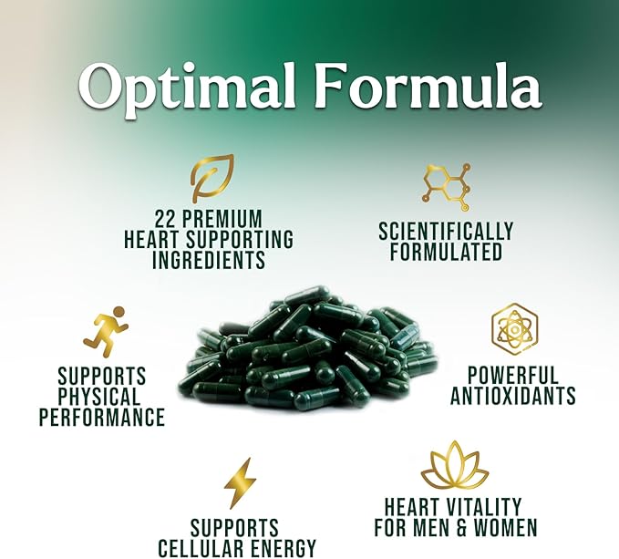 Heart Supplements for Men & Women 1650mg - Antioxidants for Heart Health Support with CoQ10, Hawthorn, Plant Sterol & More Vitamins to Support Nitric Oxide & Energy Production, Non-GMO - 60 Capsules