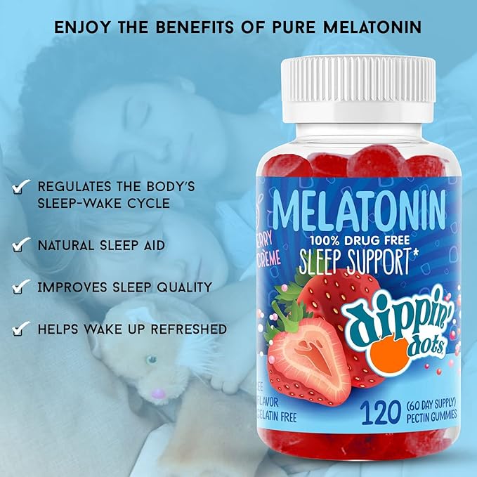 Melatonin Sleep Support Gummies (60 Count) Strawberry Sunset Creme Flavor Chews | 2.5mg Per Gummy Sleep Supplement for Children and Adults | Supplement for Faster Faster & Longer Sleep
