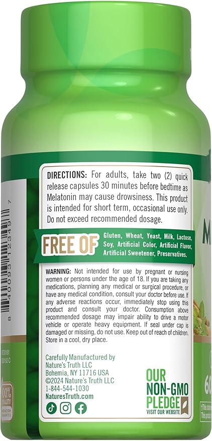 Nature's Truth Melatonin 10mg with Ashwagandha | 60 Capsules | Non-GMO & Gluten Free Supplement for Adults