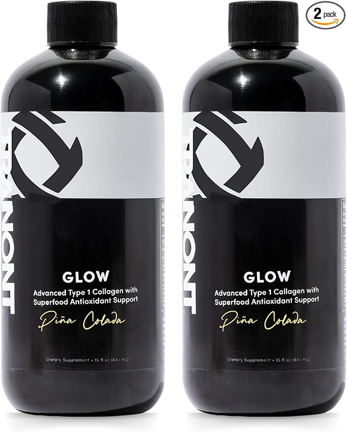 Tranont Glow | Piña Colada | 2 Pack | Type 1 Collagen with Superfood Antioxidant Support | for Hair, Skin, Nails & Joints | Liquid Collagen with Hyaluronic Acid & Peptides | 30 Fl Oz