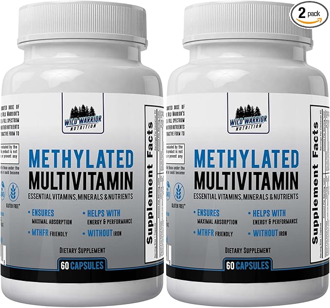 Methylated Multivitamin, 27 Nutrients CoQ10, Vitamins A, B6, B12, C, D3, E, K2, Choline, Zeaxanthin, L-Methylfolate 60 Capsules (2 Pack) 4 Month Supply
