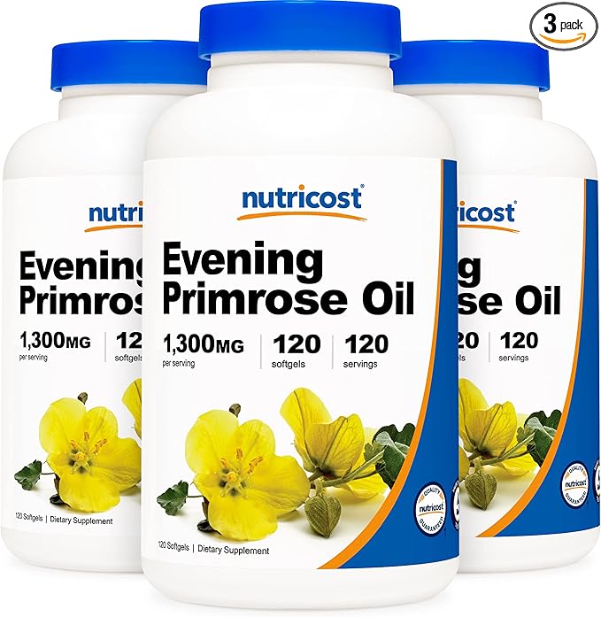 Nutricost Evening Primrose Oil 1,300mg, 120 Softgels (3 Bottles) - Non-GMO, Gluten Free, 120 Servings