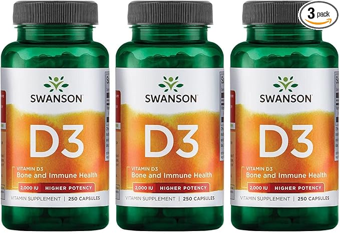 Swanson Higher Potency Vitamin D-3 2000 Iu - Sunshine Vitamin Bone, Immune Support (50 mcg) 250 Capsules (3 Pack)