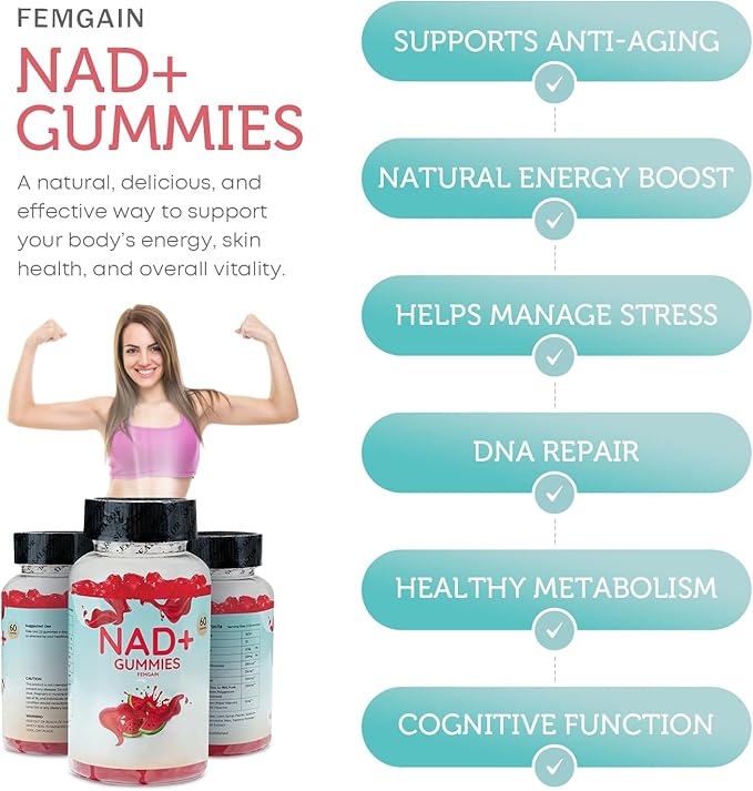 NAD Gummies, NAD Supplement 1000MG, Suger Free NAD+ Gummies, Nicotinamide riboside Resveratrol, Vitamin b3, Anti Aging Supplement, Energy Brain Boost, Watermelon Flavor