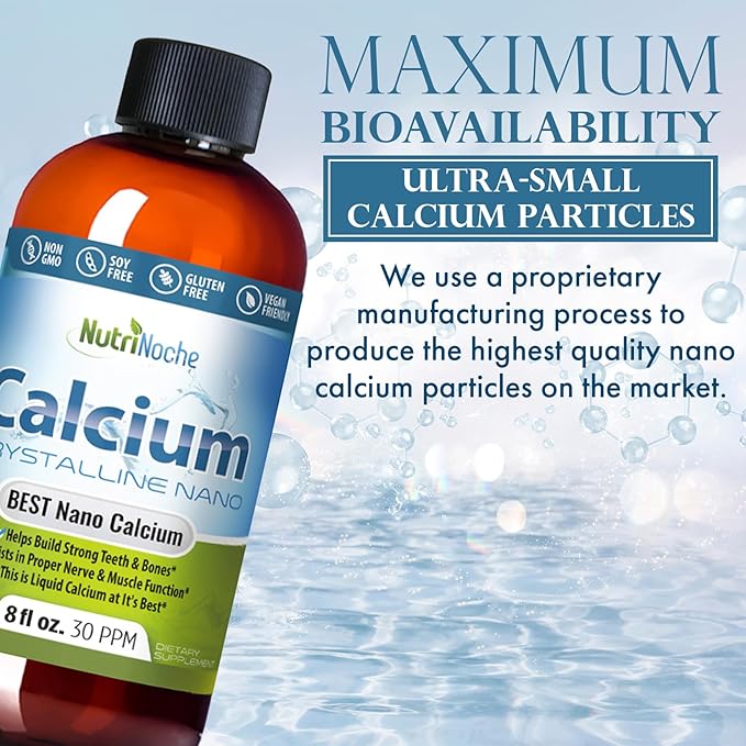 NutriNoche Liquid Calcium Supplement - 99.99% Ultra Pure Crystalline Nano Calcium for Women, Men & Children - Calcium Citrate Alternative - Absorbed at a Cellular Level Sublingually - 30 ppm
