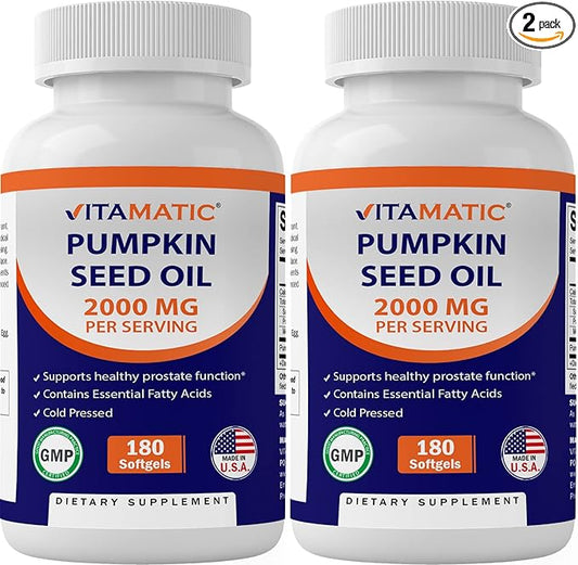 Vitamatic Pumpkin Seed Oil 2000mg – 180 Softgels (Pack of 2-360 Count)