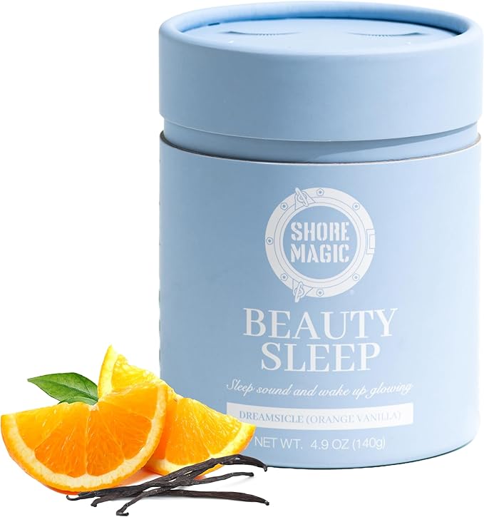 Beauty Sleep Marine Collagen Powder with Types I, II, III & IV Hydrolyzed Peptides, Magnesium, L-Theanine, Orange Vanilla Flavor, Egg, Nut, Dairy, Gluten & Sugar Free, Melatonin-Free