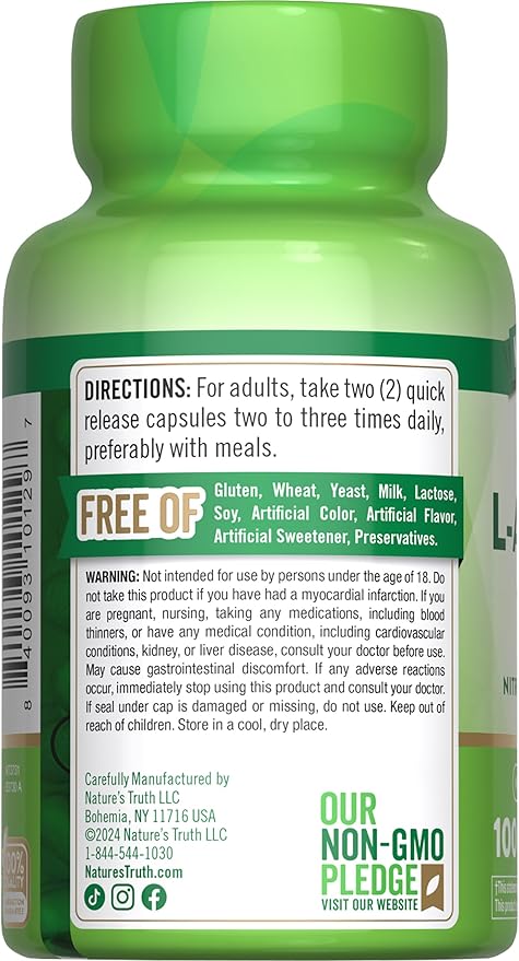 Nature's Truth L-Arginine 1000mg | 100 Capsules | Mega Strength | Non-GMO & Gluten Free Supplement