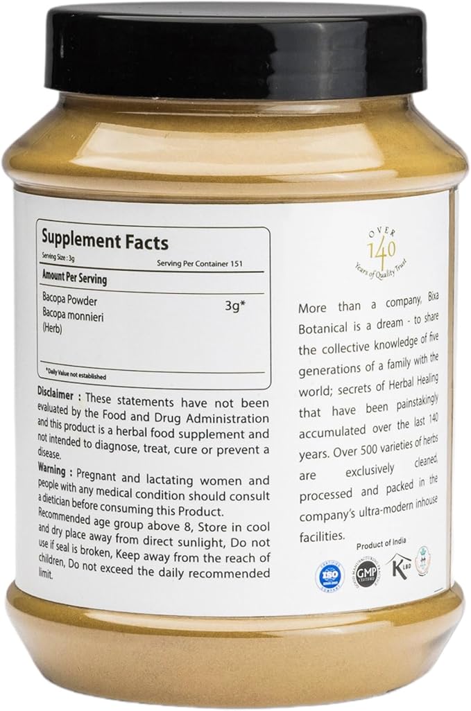 bixa BOTANICAL Bacopa | Brahmi | Bacopa Monnieri | Brahmi Leaves ǀ 1POUND / 16 OZ | Ayurvedic Herbal Supplement | Gluten Free, Non-GMO, Steam Treated, Vegan, 100% Pure.