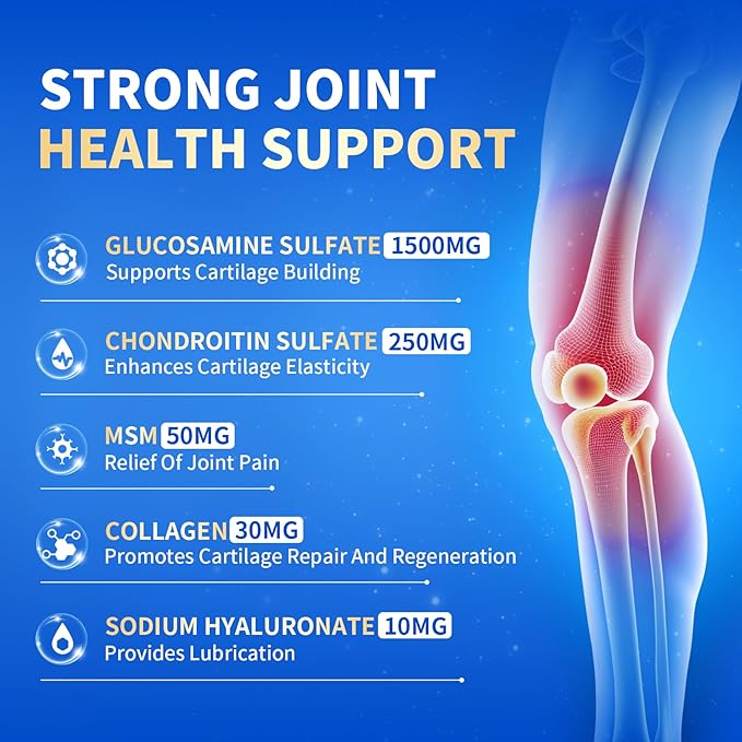Glucosamine Chondroitin MSM Capsules,Glucosamine 1500mg with Collagen, Turmeric, Joint Supplements for Men,180 Capsules
