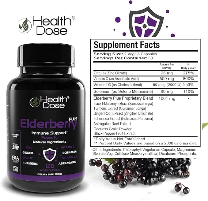 Premium Immune Support Bundle by Health Dose, Omega 3 Fish Oil Triple Strength, Gluten-Free, Non-GMO, 120 Softgels + Elderberry Plus 11 in 1, Defense Immune Support Booster, 120 Chlorophyll Capsules.