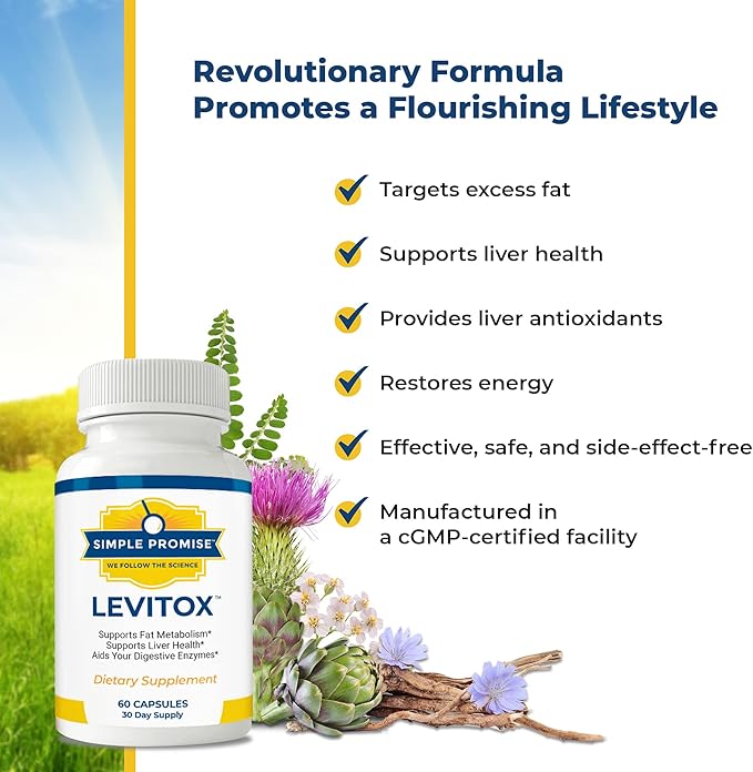 Simple Promise Levitox - Liver Detox Supplement with Milk Thistle, Dandelion Root and Artichoke Extract - Supports Liver Health, Metabolism and Digestion - 60 Capsules