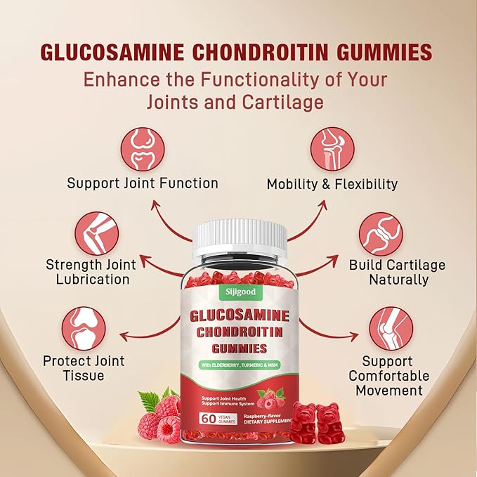 2 Pack Enhanced Glucosamine Chondroitin Gummies with MSM for Adults - Extra-Strength Joint Health & Flexibility, Antioxidant & Immune Support Supplement, 120 Count