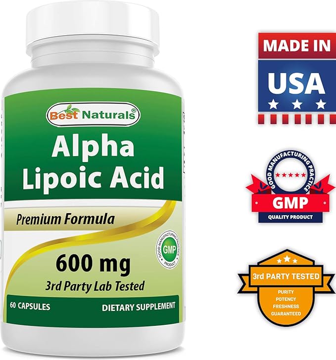 Best Naturals Alpha Lipoic Acid 600 mg 60 Capsules - ALA Powerful Antioxidant (60 Count (Pack of 3))
