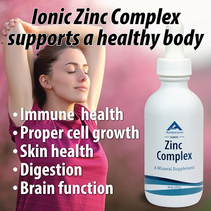 Anderson Ionic Zinc Complex, Liquid Drops for Immune Support, 15mg Zinc Sulfate per Serving, Balanced Trace Mineral Dietary Supplement for Women, Men, 60 Servings, 2oz Bottle