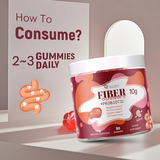 Sugar Free Fiber Supplement, 10g Fiber Gummies for Adults, Apple Flavor with Probiotics, Vitamin C, ACV, Inulin, Support Digestive Health, 90 Count (Pack of 2)
