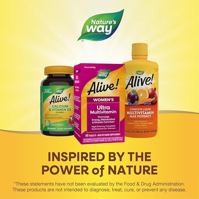 Nature's Way Alive! Women's Daily Ultra Multivitamin, High Potency Formula, Promotes Energy Metabolism and Muscle Function*, with Methylated B12, 60 Tablets (Packaging May Vary)