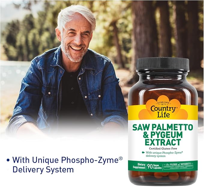 Country Life Saw Palmetto & Pygeum Extract - Prostate Health Supplement for Men's Health - Promotes Healthy Urinary Tract Function, 90 Capsules