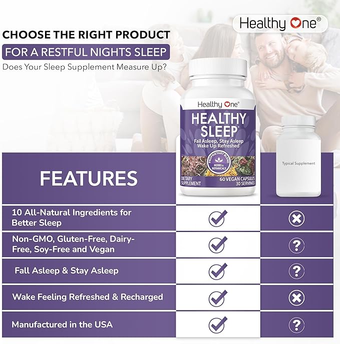 Healthy Sleep - 10 REM Inducing Ingredients - Supports All Stages of Deep Rest - Can't Sleep - Anxious - Restless - Melatonin - Valerian - Chamomile - Theanine - GABA - Hops - Lemon Balm - 120 Count