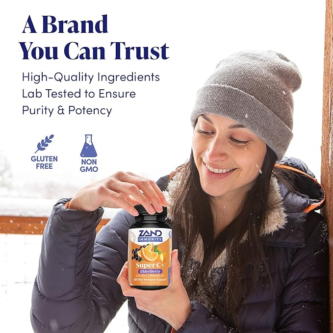 Zand Immunity Super C+ with Elderberry, All Day Immune Support, 1000mg PureWay-C Vitamin C Plus Zinc & Vitamin D-3, Enhanced Absorption, 60 Tablets, 30 Servings