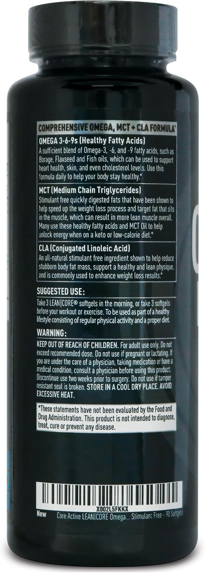 Lean CORE Omega MCT + CLA - Stimulant Free Health Formula, Lean Muscle & Toned Physique, Omega 3-6-9 Fatty Acids - Flaxseed Fish Oil- Coconut Oil- Keto Friendly 30 Day Supply (90 Softgels)