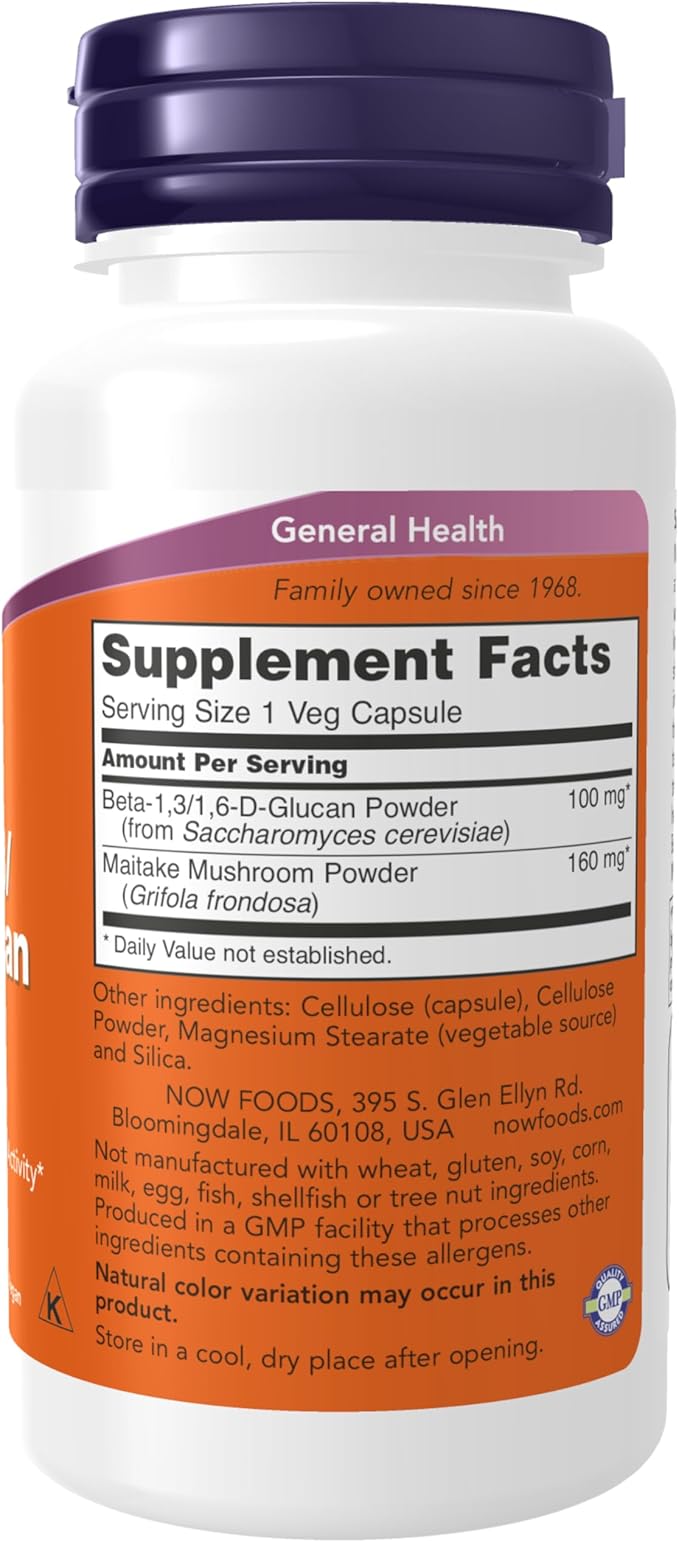 NOW Foods Supplements, Beta 1,3/1,6- D-Glucan 100 mg with Maitake Mushrooms, 90 Veg Capsules