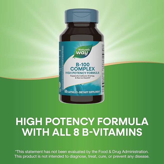 Nature's Way B-100 Complex, Supports Cellular Energy and Nerve- Health*, 8 B-Vitamins, 60 Capsules (Packaging May Vary)
