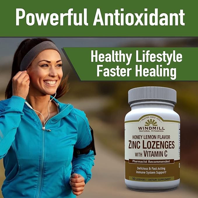 Windmill ZINC LOZ W/VIT C 100MG H/L WML 50, 9 Ounce (Pack of 2)