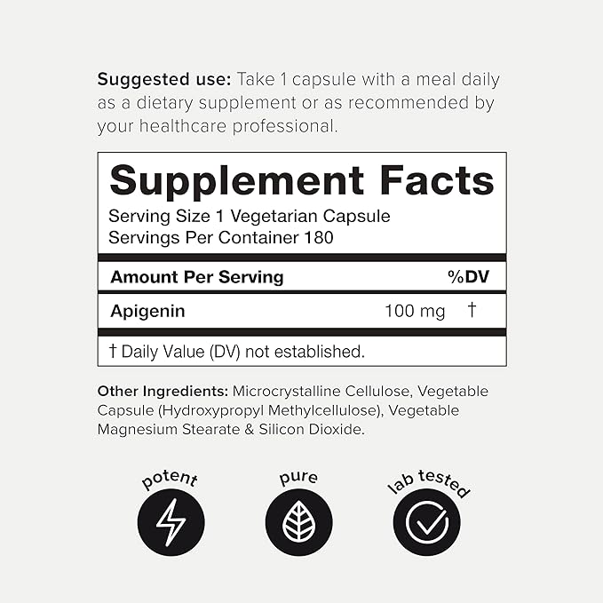 Toniiq Ultra High Strength Apigenin - 100mg Concentrated Formula - 98%+ Highly Purified - 180 Vegetarian Capsules