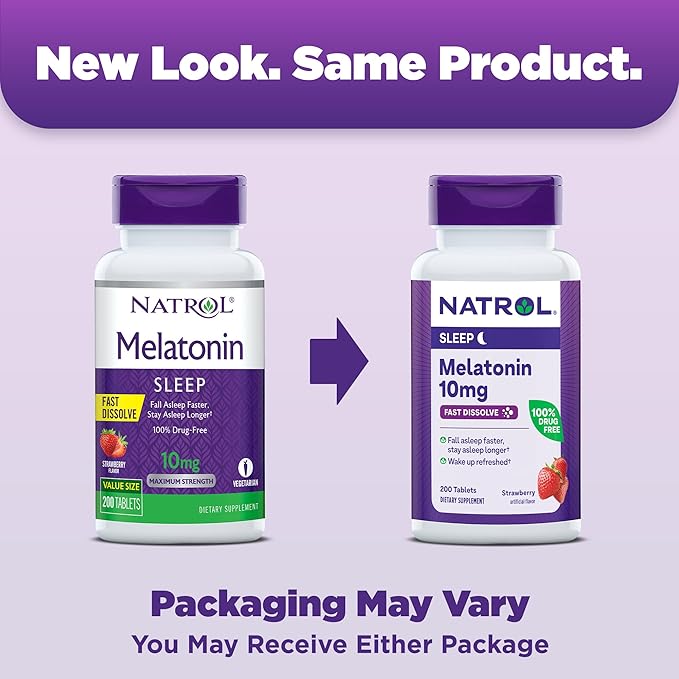 Natrol Fast Dissolve Melatonin 10 mg, Melatonin Supplements for Restful Sleep, Sleep Support for Adults, 200 Strawberry-Flavored Tablets, Up to a 200 Day Supply