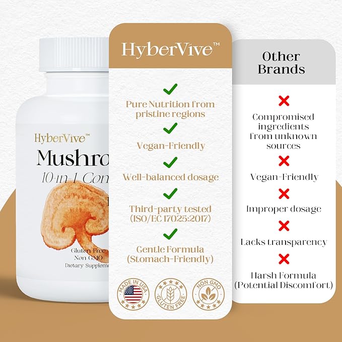 Mushrooms with Cordyceps, Lion's Mane, Shiitake Mushroom Complex for Energy, Immune Health, Brain Support & Overall Wellness | Non-GMO, Gluten-Free, 1300mg Per Serving, 60 Capsules