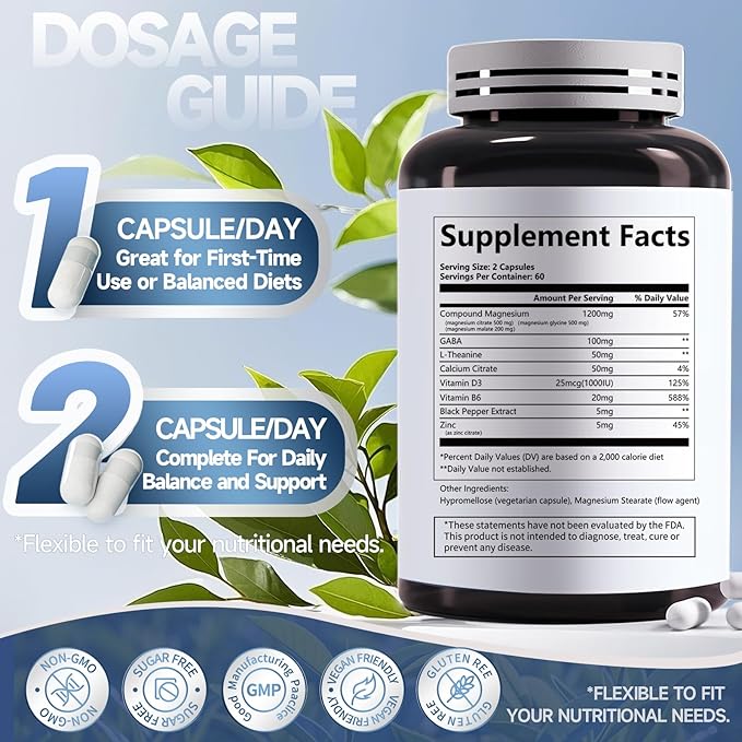 Triple Magnesium Complex 1200mg for Sleep - Magnesium Glycinate 500mg, Citrate & Malate with 200mg L-Theanine for Sleep, Calm & Stress Relief, 120 Capsules, 2-Month Supply