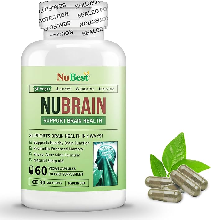 NuBrain Booster - Brain Supplement for Brain Booster, Memory, Focus & Clarity Support with St. John’s Wort, Ginkgo Biloba, Bacopa & More - Premium Nootropic Brain Supplement - 2 Pack