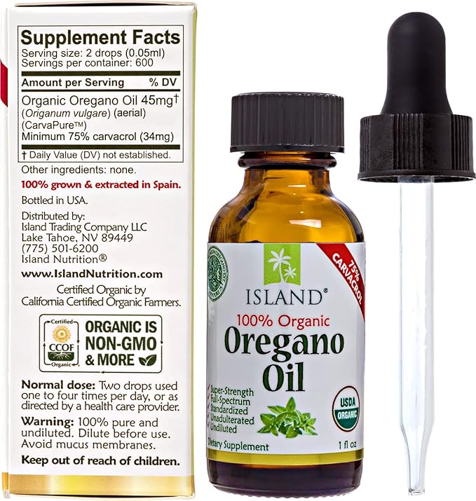 Oregano Oil Organic Liquid Drops - 100% Pure & Undiluted - USDA-Certified Organic (1 oz) 75% Carvacrol - Grown in Spain - Immune Support Supplement with Oil of Oregano.