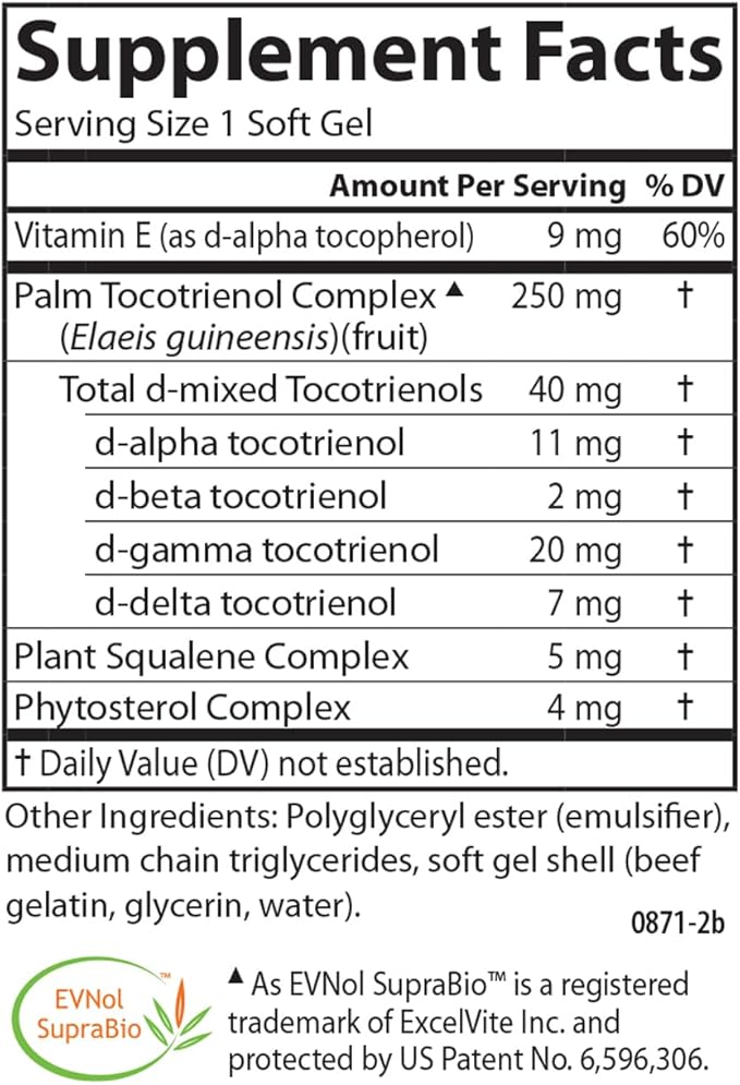 Carlson - Tocomin SupraBio, Full Spectrum Tocotrienol Complex, Non-GMO Tocotrienols, Alpha, Beta, Gamma, Delta, 60 Softgels