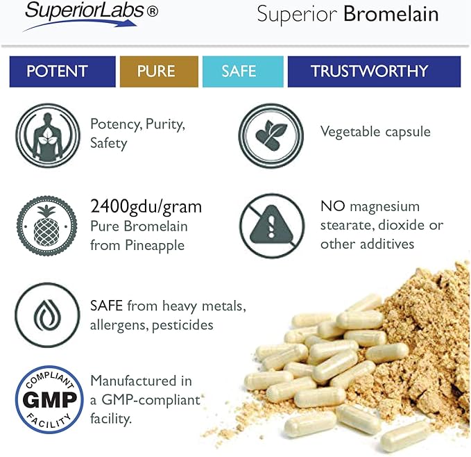 Superior Labs – Bromelain 500mg Supplement – Non GMO, Bromelain Enzyme – 2,400 GDU/Gram – Supports Healthy Digestion – 120 Vcaps