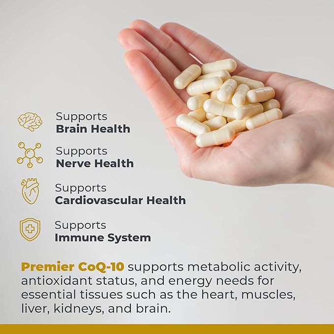 Premier CoQ-10, 50 Capsules, Vegan Product - Live-Source, Fermented CoQ10 (100 mg; Trans Isomer Form) The Preferred Lipid-Soluble Form for Premier Cardiovascular, Nerve, Brain and Immune Support
