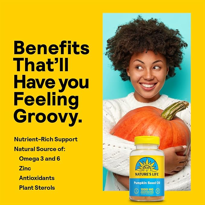 Nature's Life Pumpkin Seed Oil Supplement - Source of Omega 3 6 Essential Fatty Acids and Antioxidants - Cold Pressed from Organic Pumpkin Seeds - Vegan, 60-Day Guarantee, 90 Servings, 90 Softgels